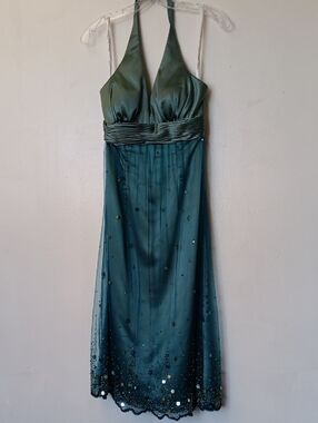 Vintage Princess Collection Elegant Teal Halter Evening Dress